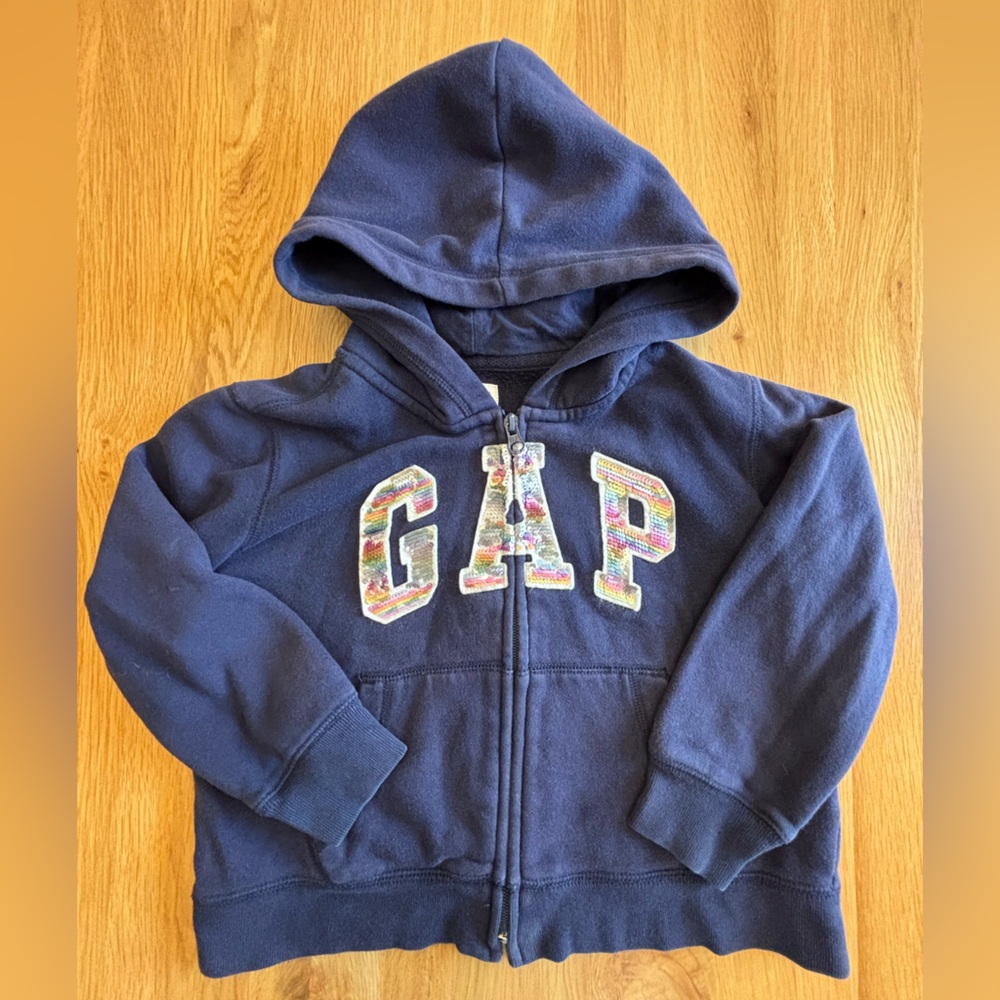 GAP Kids Dark Blue Hoodie with Colorful Sequin Logo